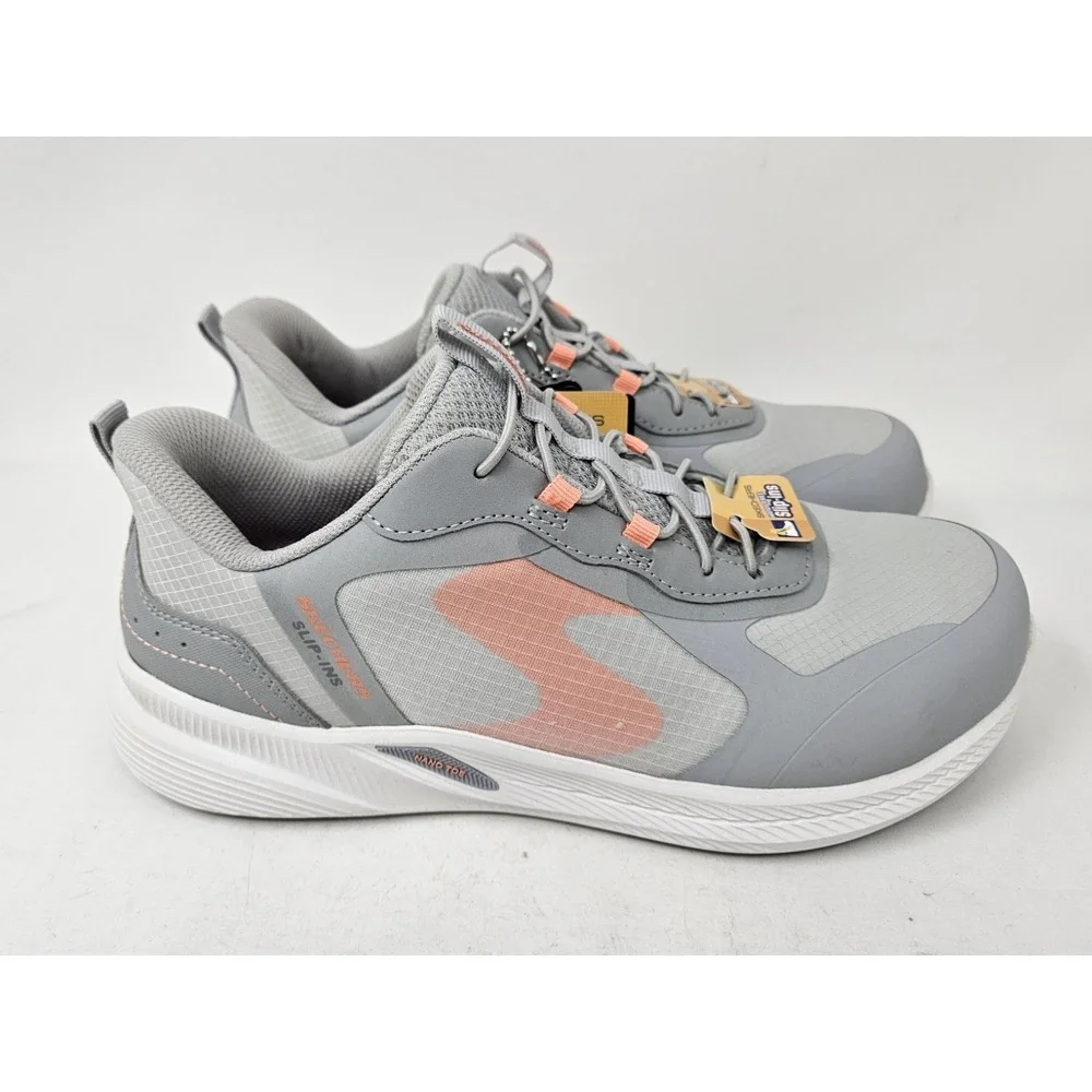 Skechers Work Carbix Yunia Slip-In Work Shoes Gray/Coral Women's Sz‎ 8 NEW/BLEM